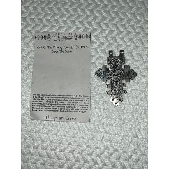 Desert Designs Ethiopian Cross Pendant Vintage Handmade Christian Medal - Picture 4 of 5
